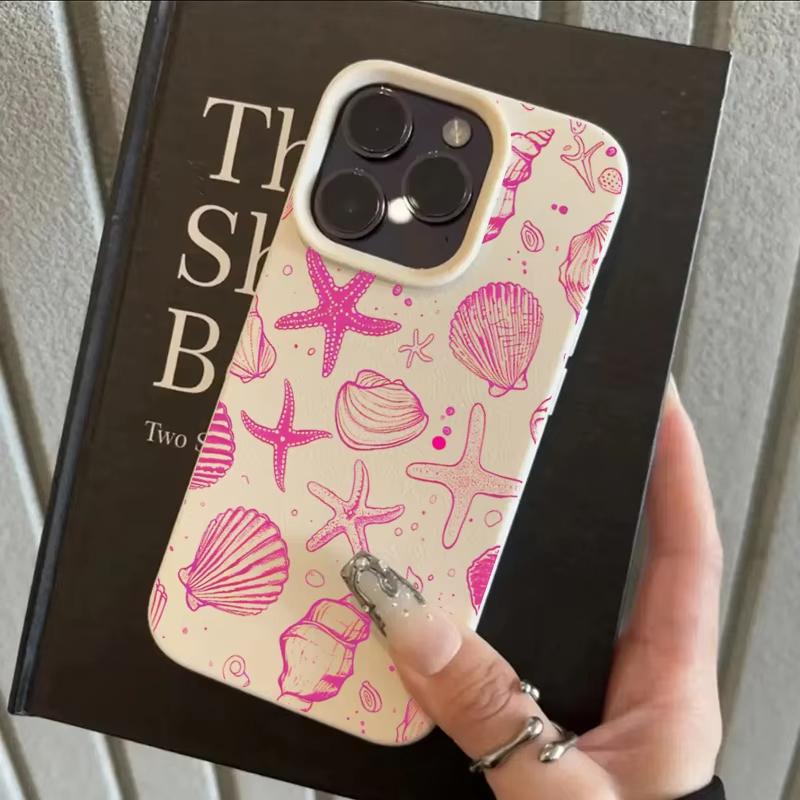 

Sea Shell Starfish Pattern Phone Case For iPhone 17 Pro Max 16 Plus 15 Pro 14 13 12 11 XS XR 17Air Lychee Textur Soft Cover iPhone XS Max