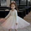 Children's Dress Girls' Long Sleeved Fluffy Dress Splicing Gradient Starry Sky Gauze Dress