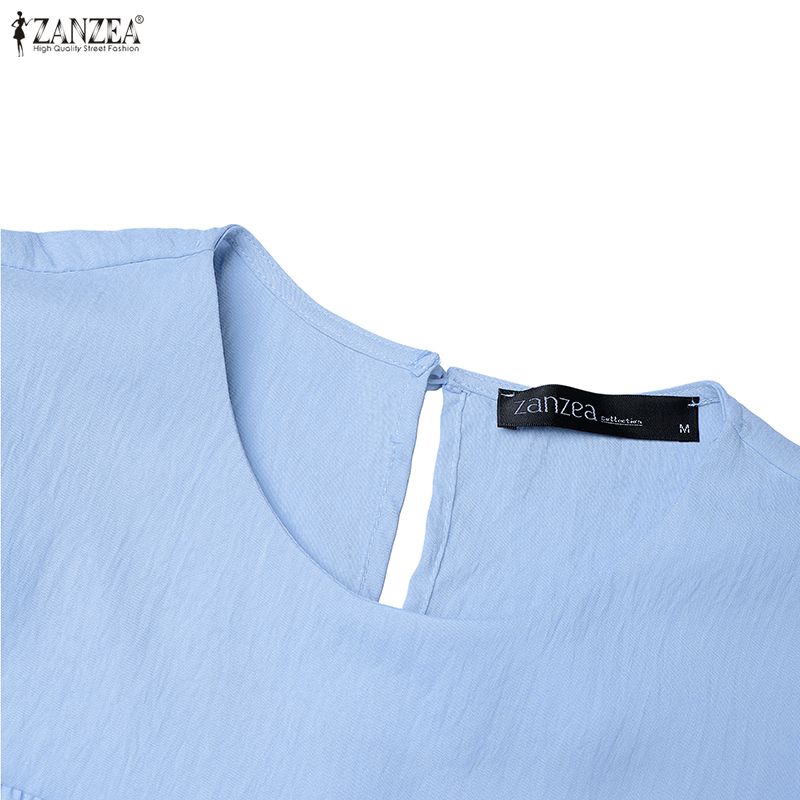 ZANZEA Damen Freizeit Rundhals Locker Kurzarm Langes Kleid