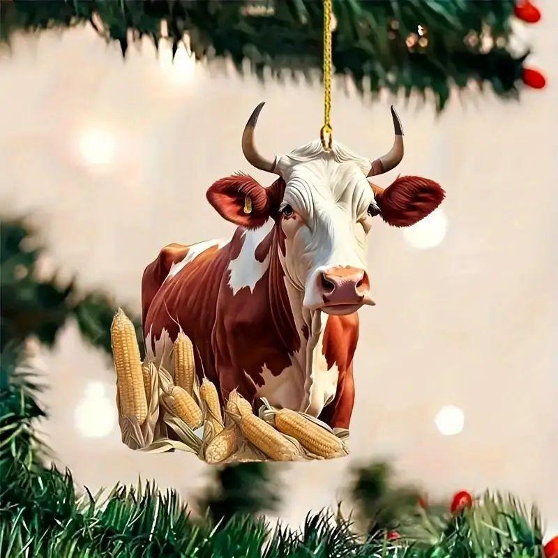 Playful Cow Acrylic Car Hanging Ornament For Bright Christmas Tree And Home Accents
