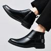 Winterschuhe für Herren, knöchelwarme Plüschstiefel, Herren, elegante Chelsea-Stiefel aus echtem Leder, lässige Mode, seitlicher Reißverschluss, Business-Schuhe