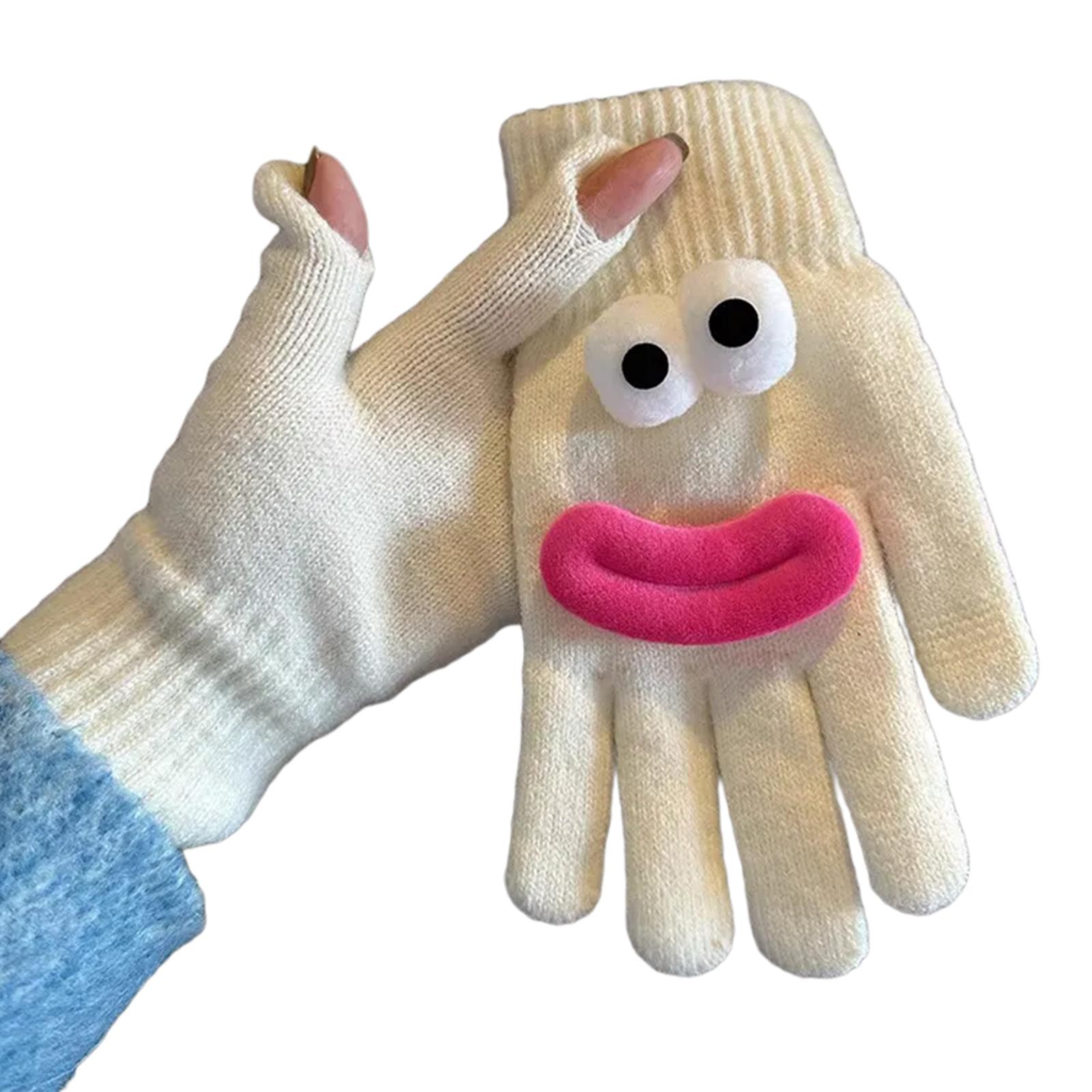 

Глаз Сосиска Рот Мультяшные Перчатки с Пальцами для Сенсорного Экрана Мягкие и Эластичные Короткие Перчатки для Студенток для Повседневной Носки 3