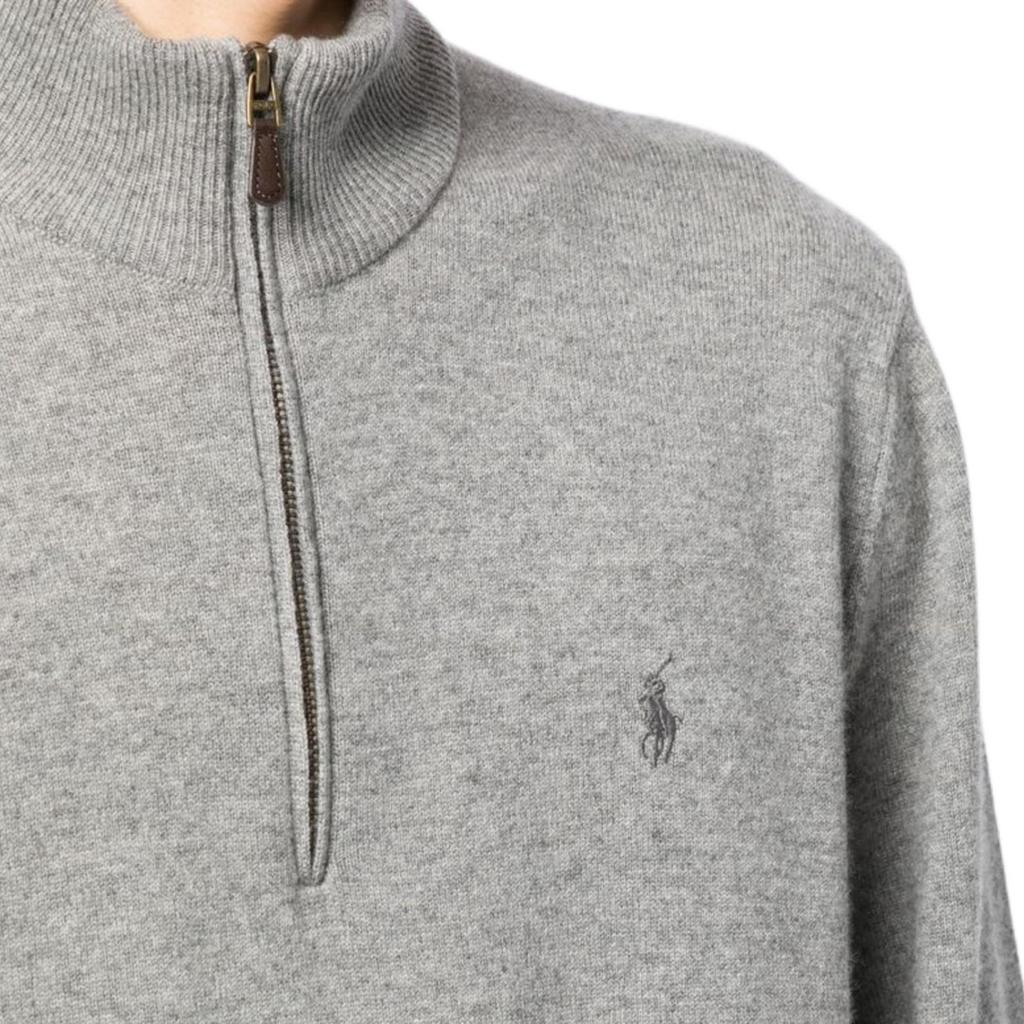 Polo Ralph Lauren FW22 Solid Logo Embroidered Half-Zip Wool Sweater Men Sweater Gray 710876756-009
