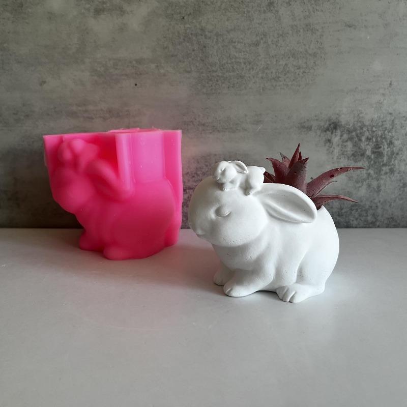 Rabbit Pot Plant Silicone Mold Rabbit Plaster Cement Flower Pot Molds Easter Decoration Moulds