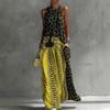2026 new European and American style contrasting color printing sleeveless long dress women's summer vacation polka dot splicing loose dress
