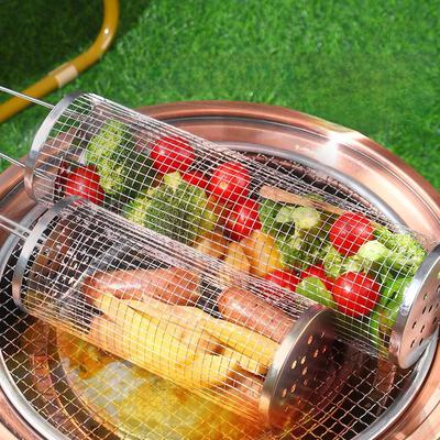 Gaiola para churrasco de aço inoxidável - Tambor de malha multifuncional para churrasco