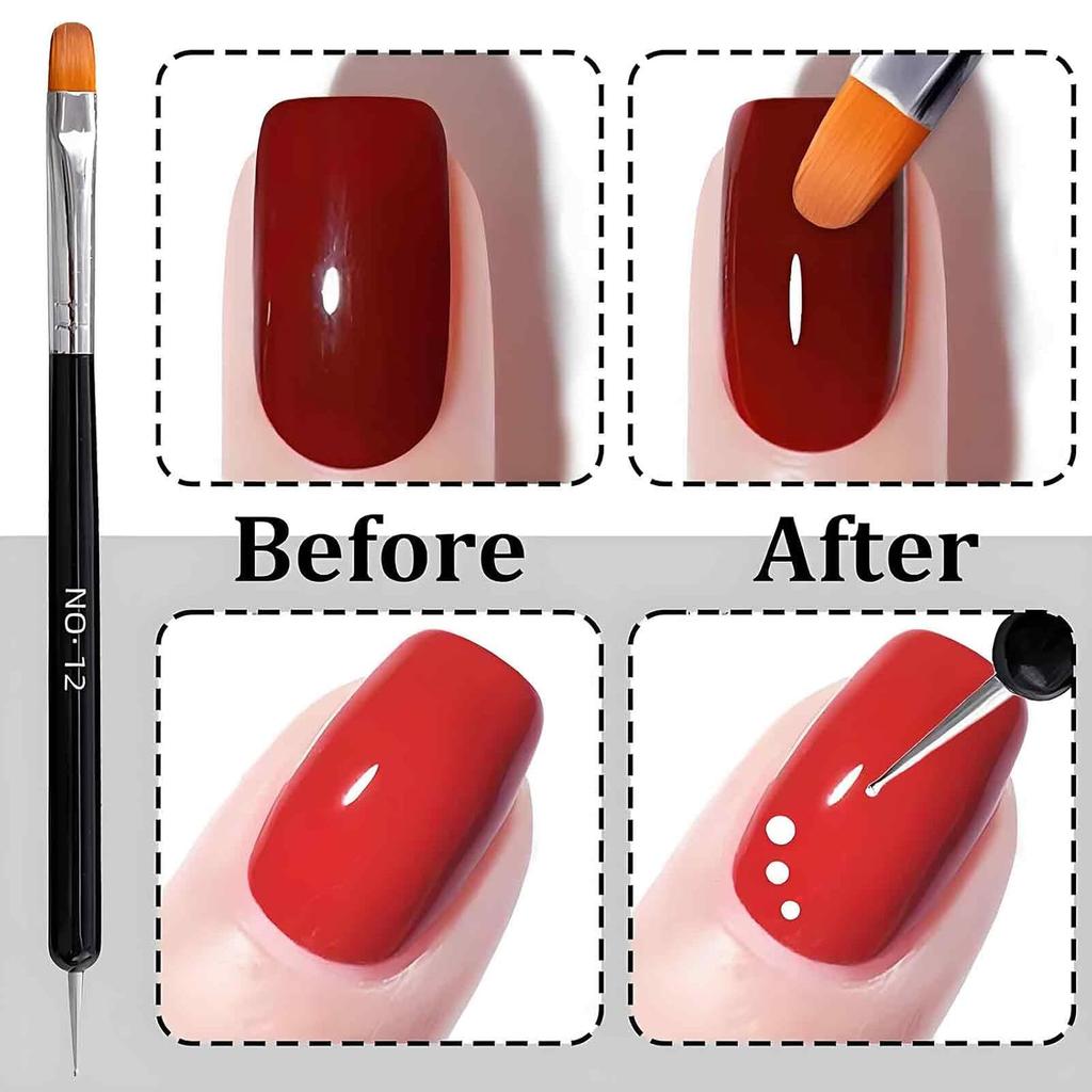 2 PCS French Brush for Nails with Dotting Tool, 2 Way French Nail Manicure Brush Size #12