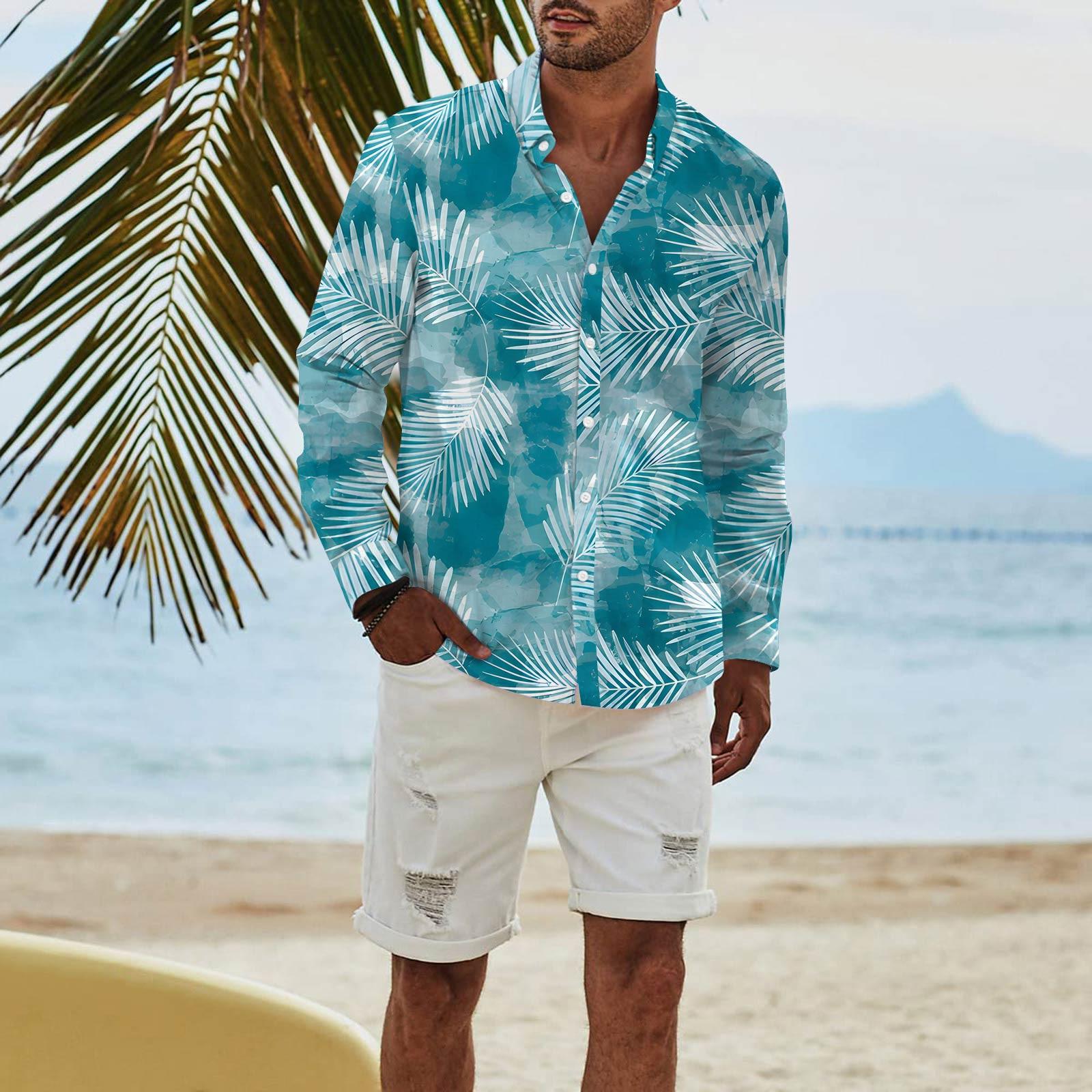 

Чоловіча мода Футболка з довгим рукавом з принтом, повсякденна, на ґудзиках, звичайної посадки, топ XXL