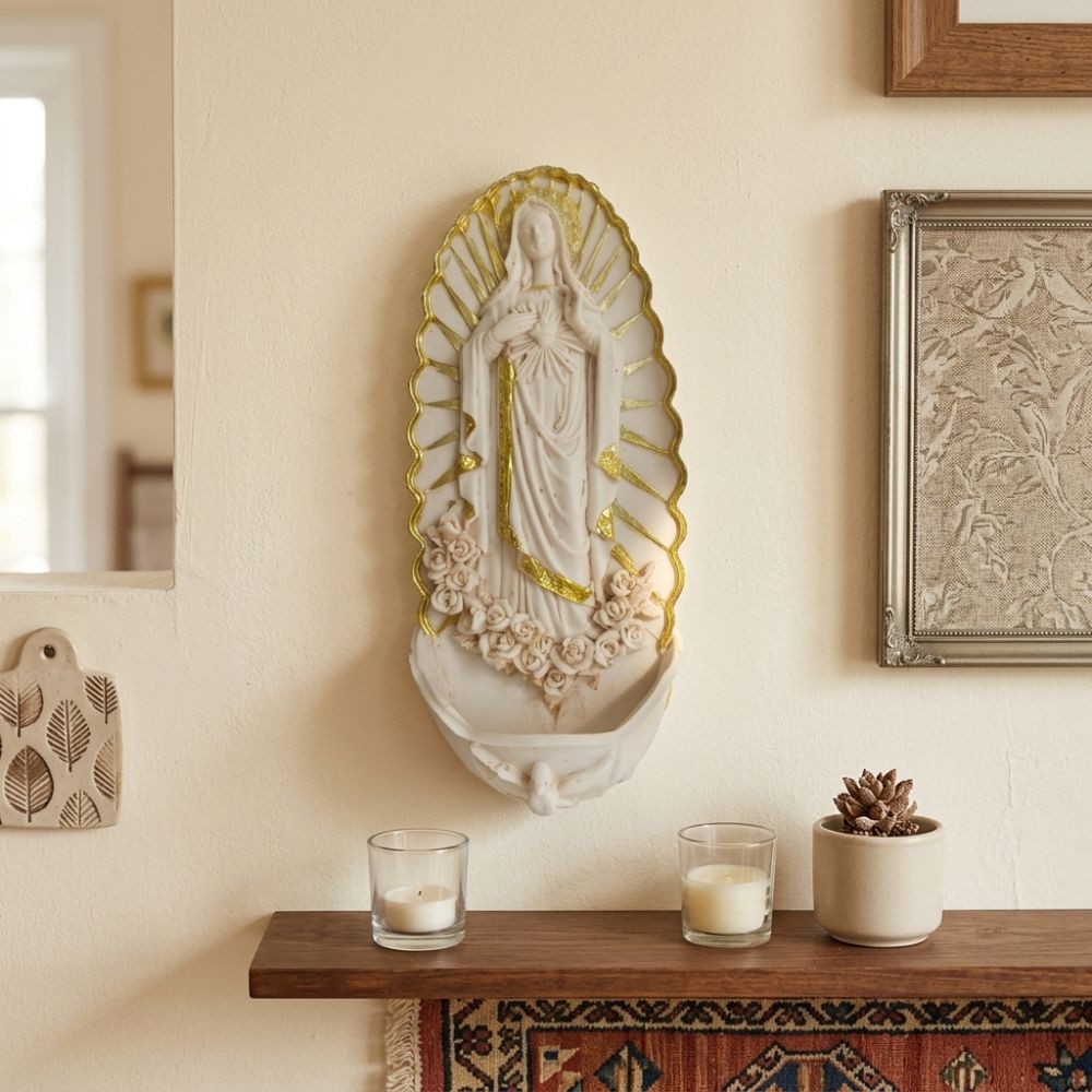 Religious Virgin Mary Holy Water Font Wall Mounted Mary Wall Hanging Font Home Decor