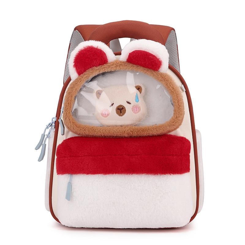 Design Color Blocking Children Plush Backpack With Rabbit And Capybara Toy Plush
