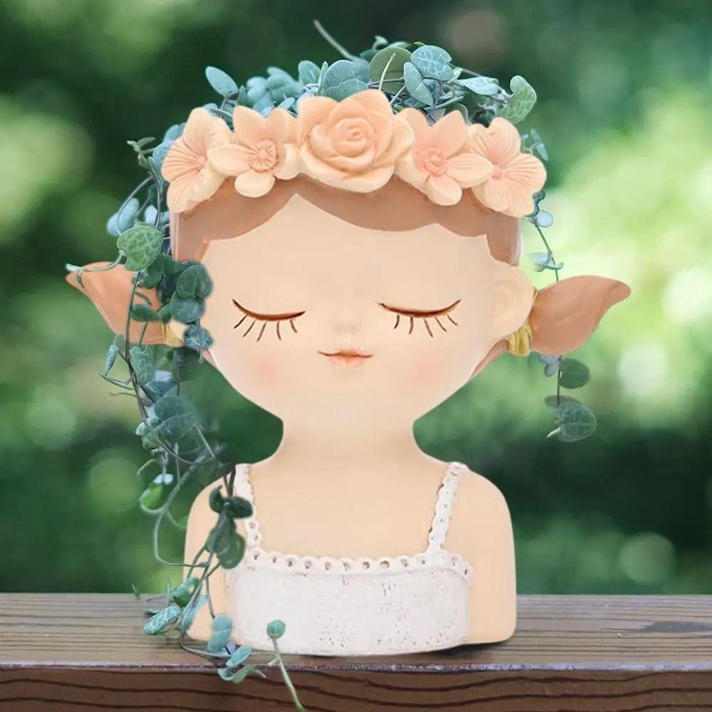 Resin Girl Decorative Planters Drainage Hole Succulent Cactus Planter Pot Office Decoration