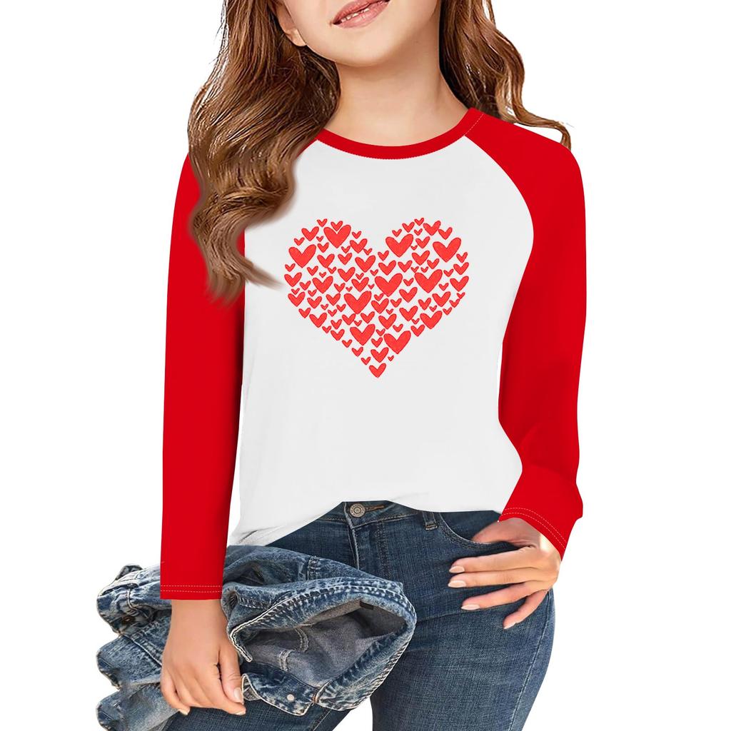Tricouri pentru fete cu mânecă lungă Love Valentine's Day Tricouri pentru copii de toamnă Tricouri de bază cu decolteu rotund 5-14 ani