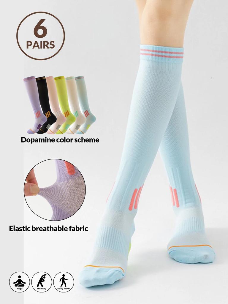 1/6pairs Compression Sport Socks Running Skipping Yoga Socks Trendy Professional Sports Socks Nursing Athletic Soccer Stocking