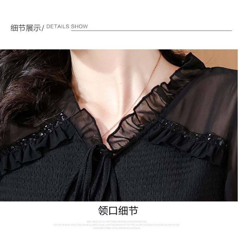 Herbst und Winter Neu Französisch Retro Chiffon Taille Stehkragen Mode Pullover Lässig Temperament Unterteil Top für Damen