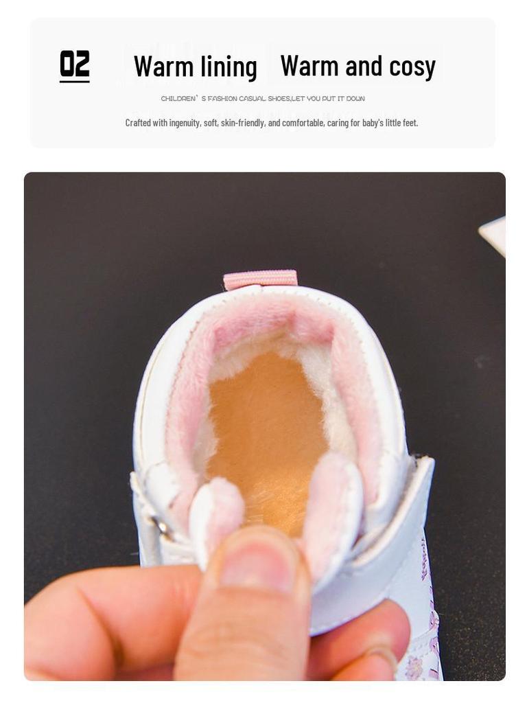 2025 Autumn/Winter Kids' Cartoon Mid-Top Leather Walker Shoes - Unisex, Trendy White