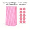 10 Pcs Colorful Solid Stripe and Polka Dot Stand-Up Bags with Stickers - 18x9x6cm Favor Gift Packing Treat Bags for Wedding