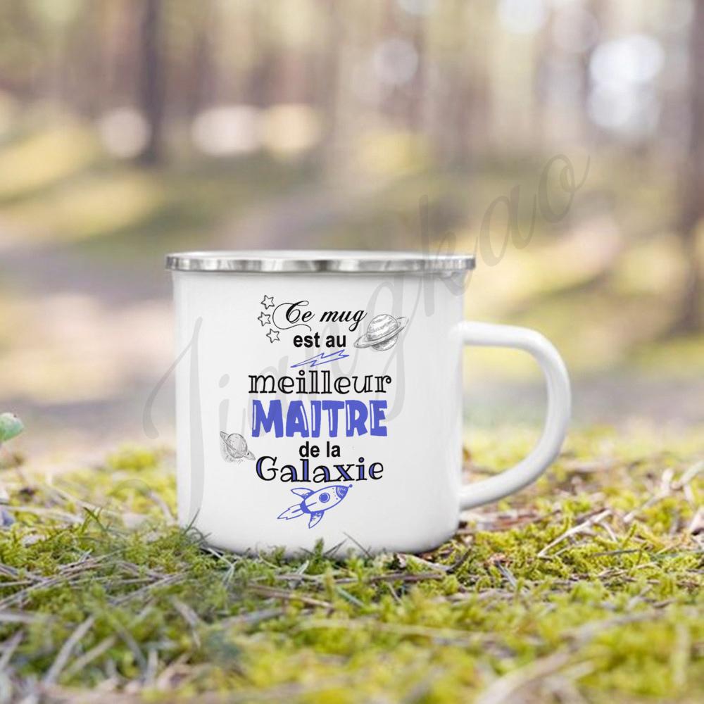 Super Maitre French Printed Mugs Creative Coffee Cups Drinks Water Enamel Camping Cup School Handle Drinkware Gifts for Teacher