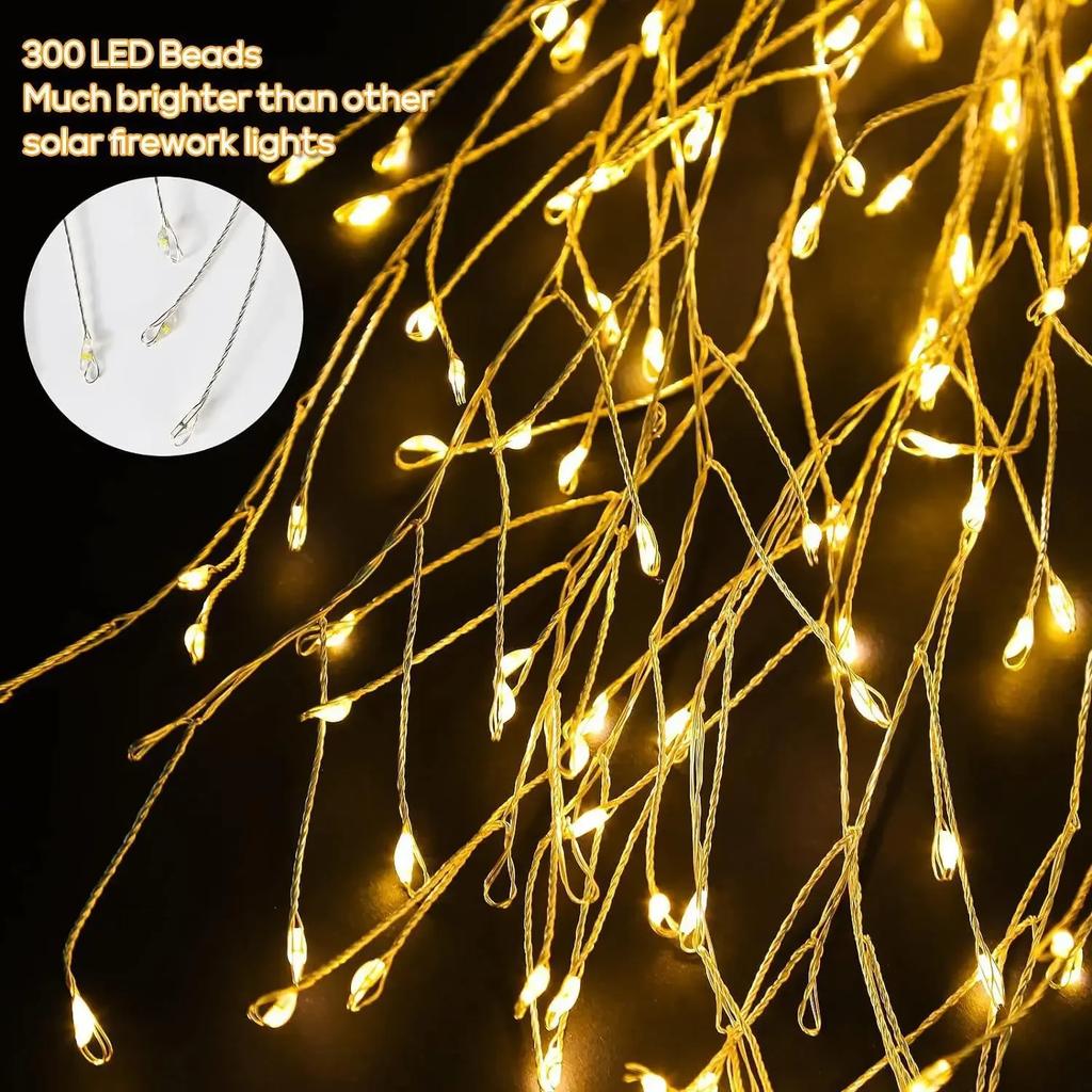 2PCS LED Solar Firework Light 8 Lighting Outdoor Waterproof Modes Solar Power Willow Trees Lights Garden Courtyards Decor Solar Lamps