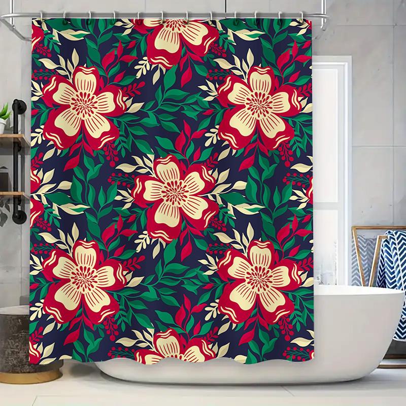 

Red White Blue Green Floral Shower Curtain Polyester Waterproof Bathroom Decor Customizable Size Options Available W60H190(CM)-1 Pcs
