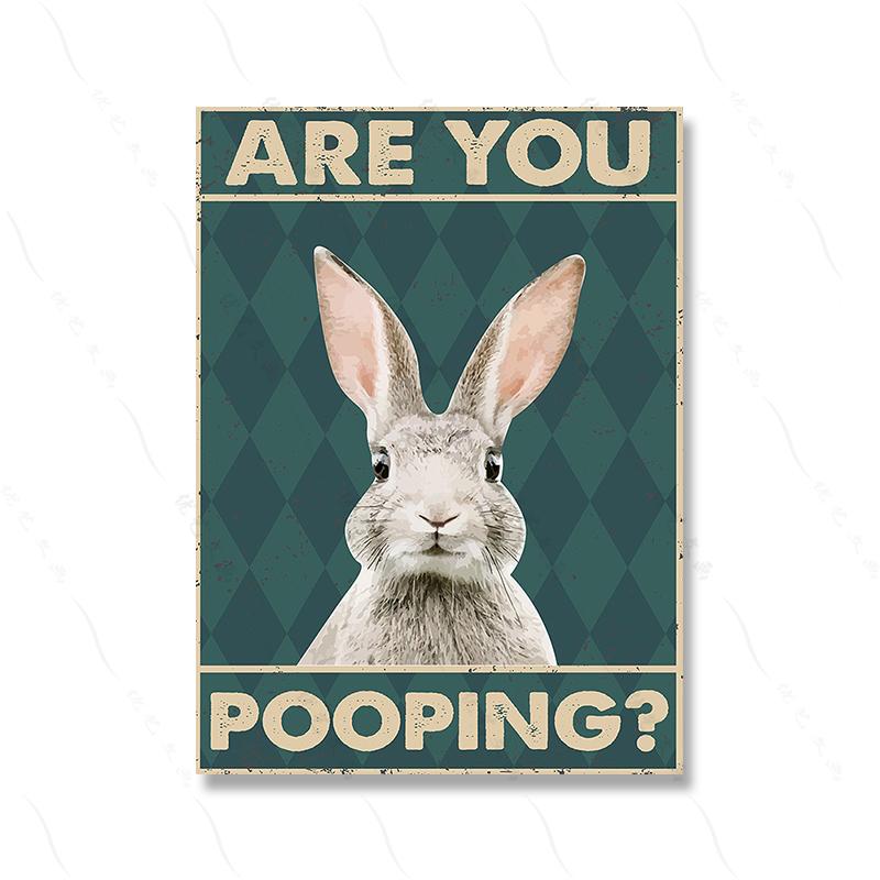 

Are You Poo Забавный постер с кроликом, настенная живопись для ванной комнаты, картина маслом, Ретро туалетная картина, печать, винтажный холст с животными, домашний декор для комнаты 21x30cm No Framed