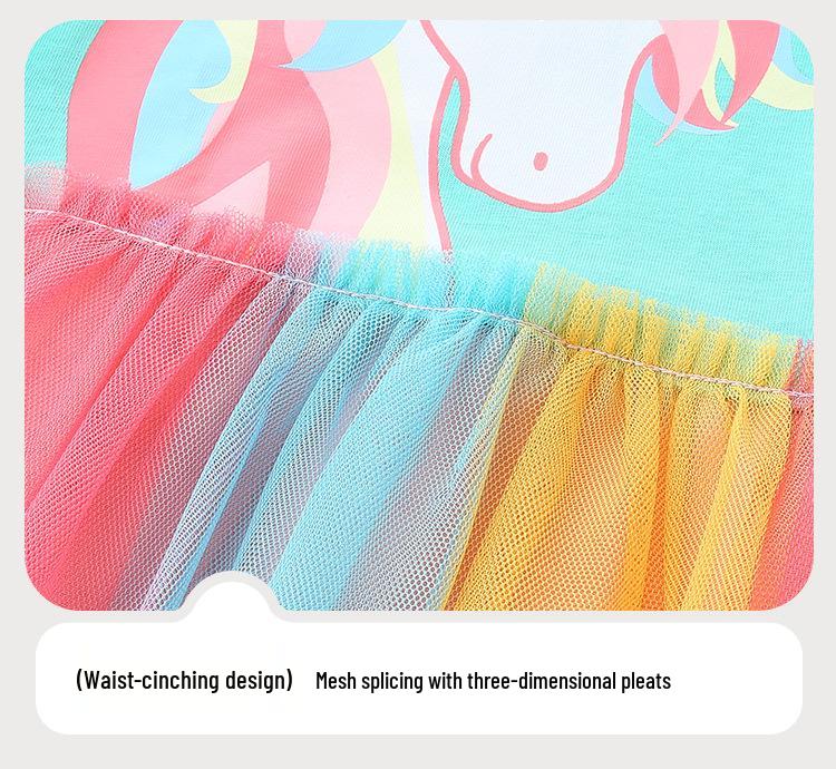 Autumn Girls' Unicorn Princess Dress – Cute European & American Style with Mesh