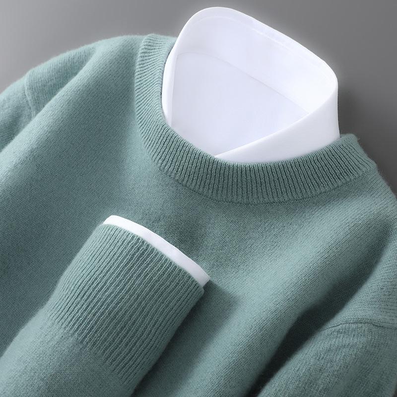 Men's 100% Australian Wool Round Neck Sweater - Casual Business Knitwear for Autumn/Winter