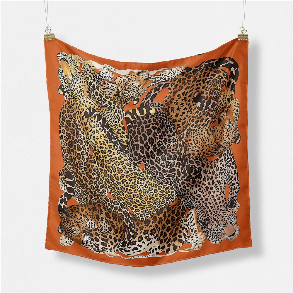 Twill Silk Scarf Woman Giraffe Painting Square Scarves Wraps Bandana Small Hijab Silk Foulards Tie Headband Neckerchief 53CM