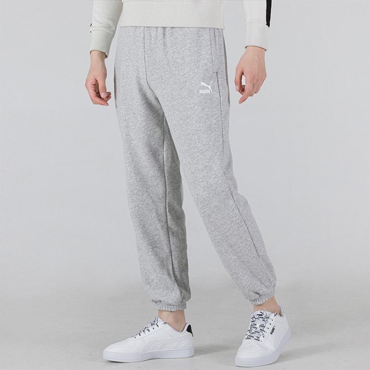 Puma Classics Logo Print Elastic Cuff Slim Fit Sweatpants Knit Joggers Men Bottoms Grey 535261-04