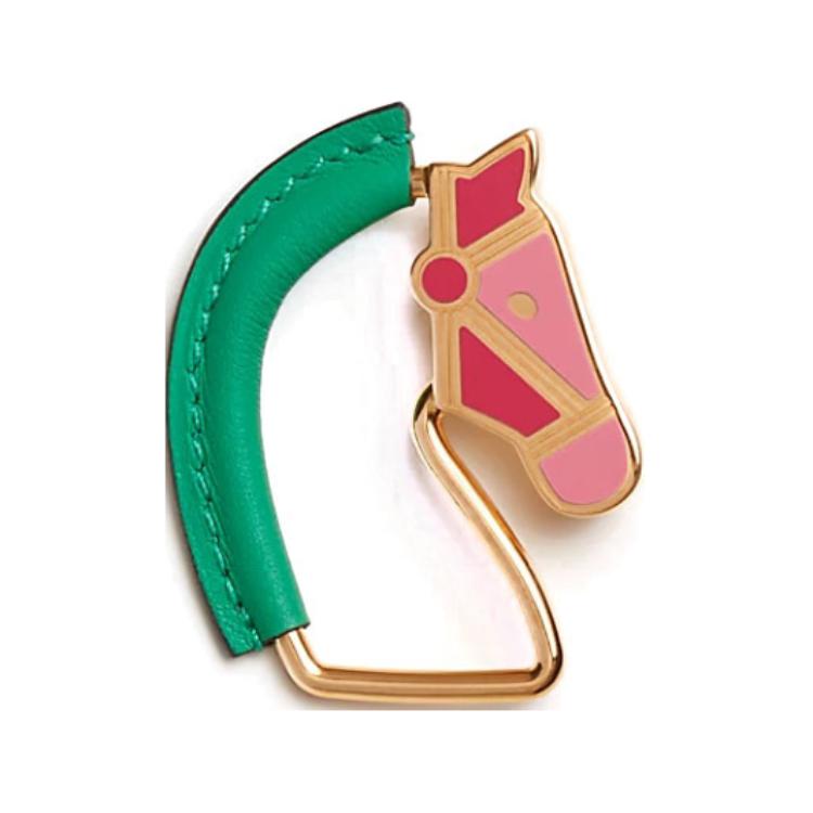Hermes Logo Cheval Calfskin Brooch Couples Style Unisex brooch Green H500247FC6W F,Green