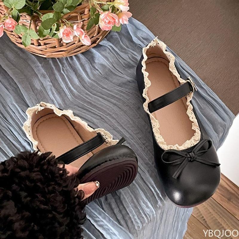 Fashion Round Headed Retro Bow Flat Bottom Small Leather Shoes New Spring Autumn Love Casual Shallow Mouth Comfortable Single Shoe