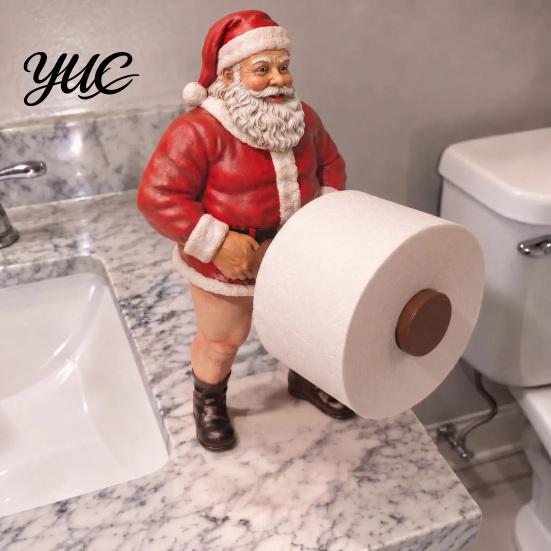 Christmas Kitchen Counter Decor Naughty Santa Toilet Paper Holder, Funny Character Design Holiday Stand Towel Stand, Stable Base Decorative Organizer