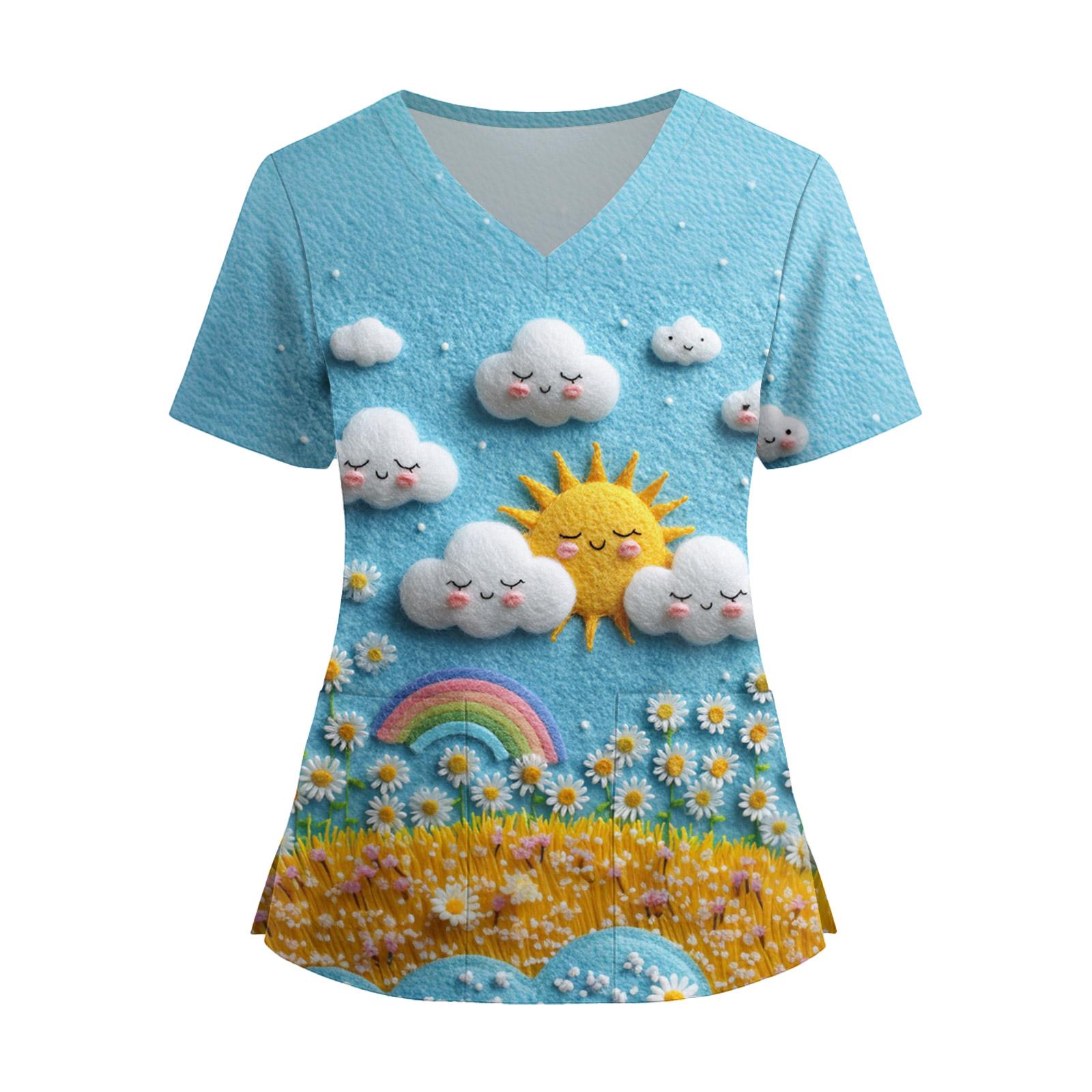 

Жіноча мода Комбінезон з V-подібним вирізом та короткими рукавами з кишенями Принтовані топи Одяг XL