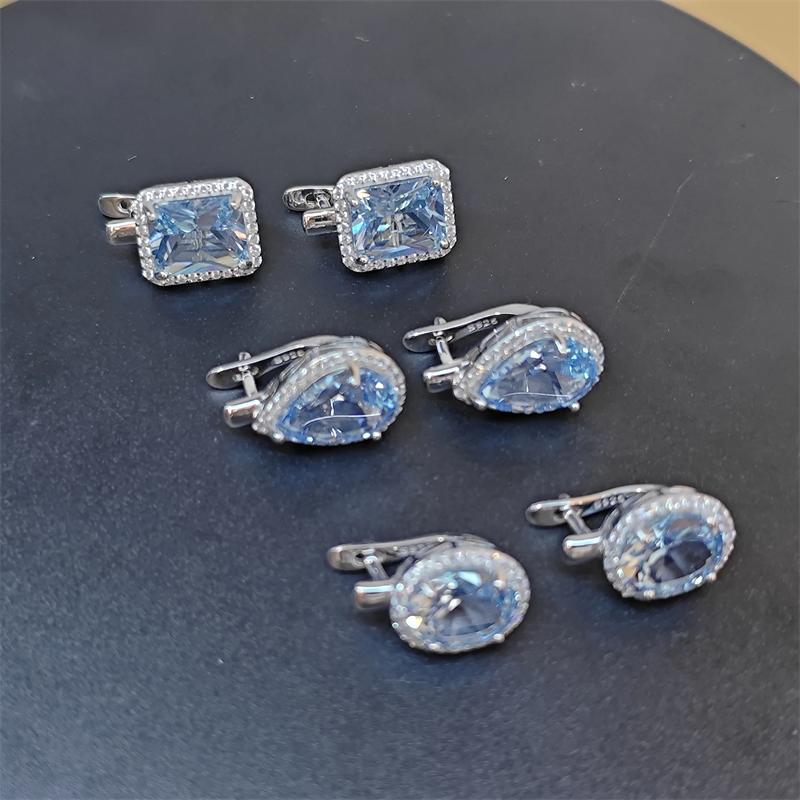 Set cercei albastru cercei pătrați, rotungi, în formă de peră, cercei cu zirconiu din argint 925 pentru femei.