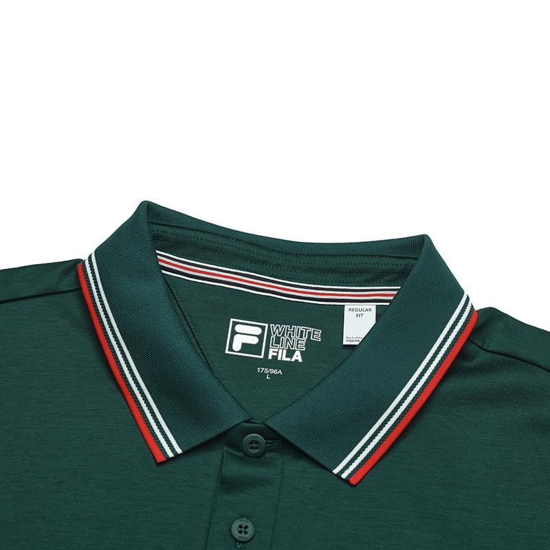 Fila Archive Series Versatile Comfortable Fashion Striped Casual Sports Polo Shirt Men Tops Deep-Forest-Green F11M527102F-DG