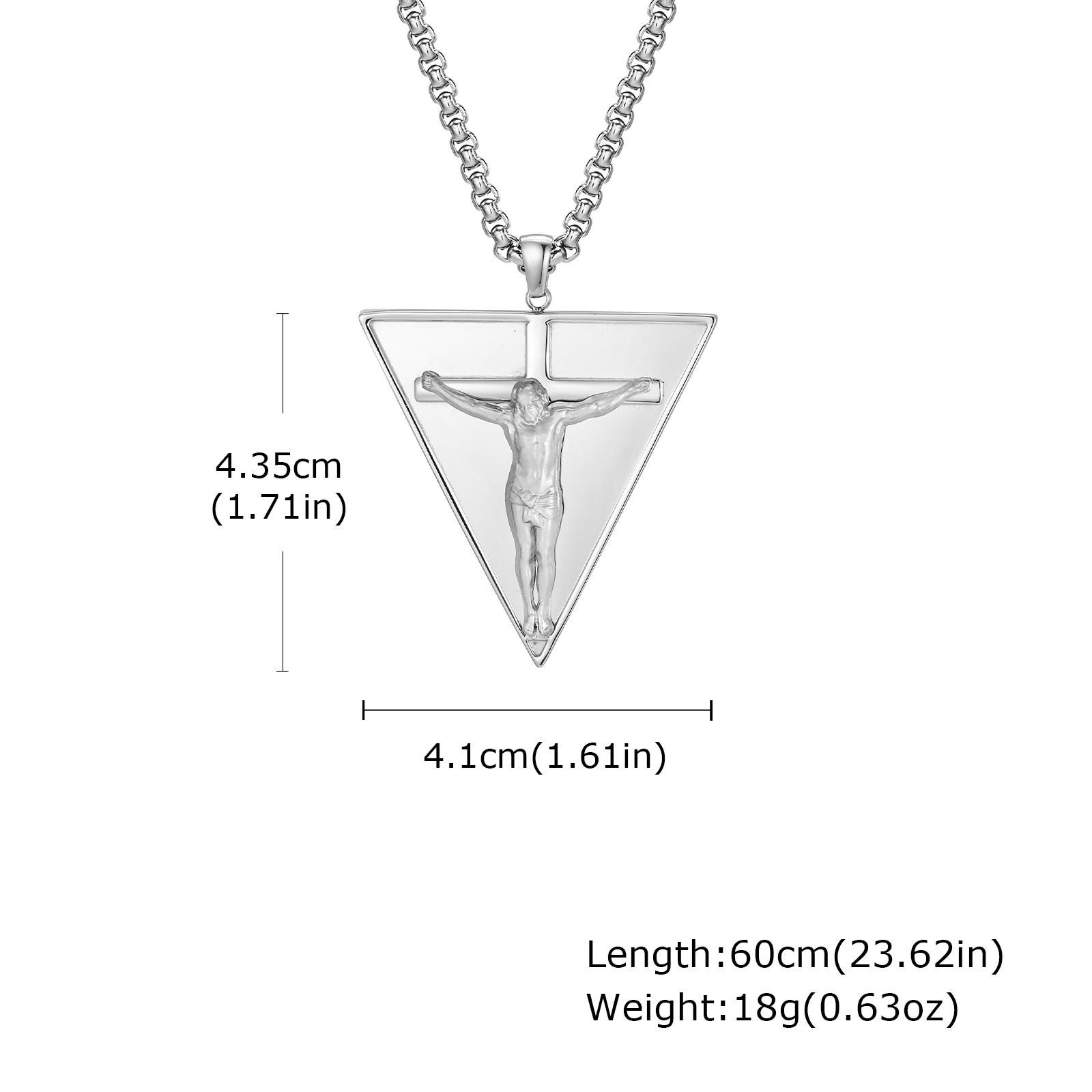 Triangle Jesus Pendant Necklace for Men,Stainless Steel Silver Color Religious Faith Charm,Christian Devotion Jewelry Gift 60cm