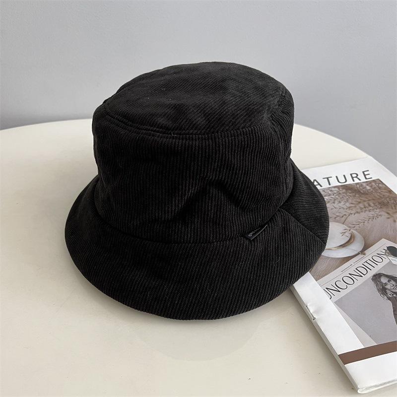 Corduroy padded short eaves bucket hat women autumn and winter thickened warm simple wind fashion basin hat men