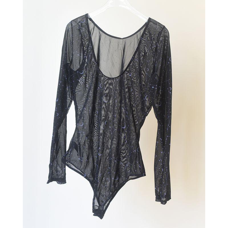 

Long sleeve Mesh Jumpsuit Women s Bottoming Shirt Black star model (non-refunable) will fade UK.10