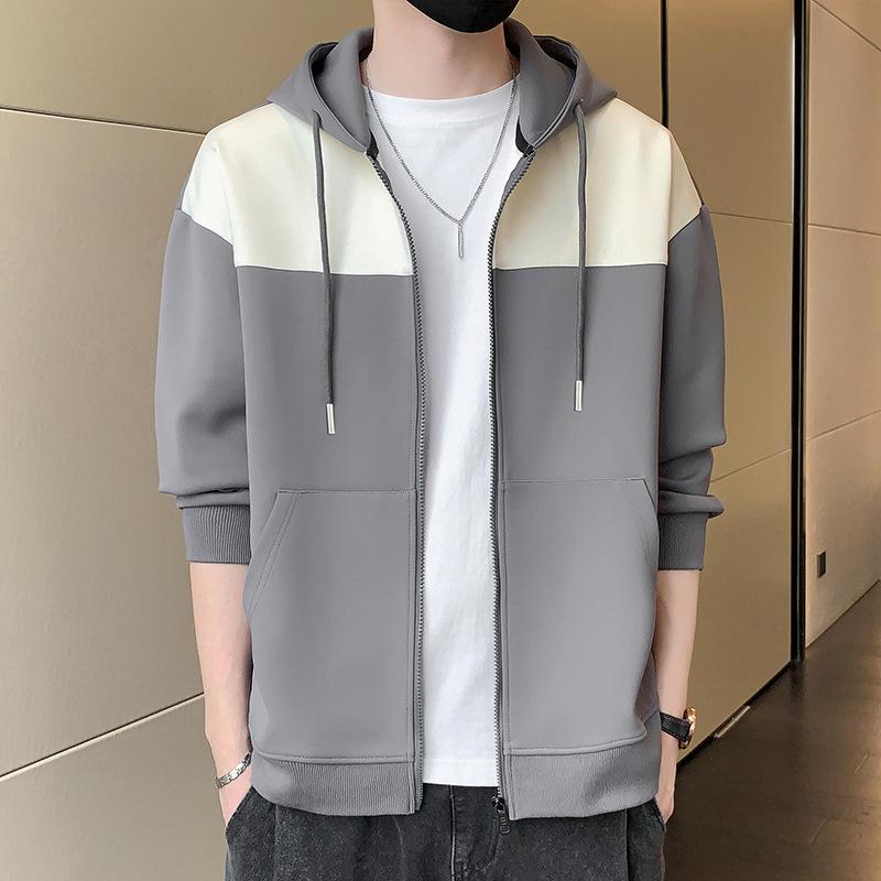 Hooded Cardigan Sweater Jacket Men's Autumn American Loose Top Clothes Men's Color Matching Casual Jacket