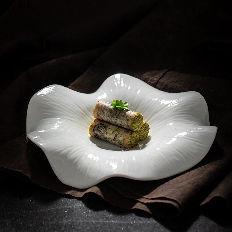Ceramic Dinner Plate Flower Shaped Dessert Plate Snack Plate Salad Plates Pasta Plates Cooking Plates Home Solid Color Tableware