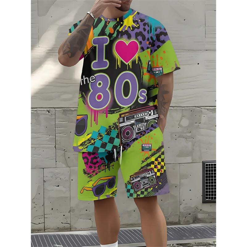 Summer New Letter Print Men's Suit Fashion Short Sleeve Shorts Suit Outdoor Street Men's Sports Shorts Daily Casual Pants