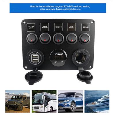 Auto Boots Schalterpanel Wasserdicht Digitales Voltmeter Dual USB Port 12V Steckdose Kombination Marine LED Kippschalter 5fach