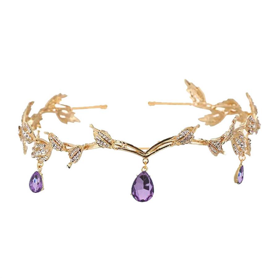 Luxury Crystal Leaf Water Droplets with Women's Leaves Alloy Bride Brow Pendant Crown Princess Headband Hair Accessories Gift