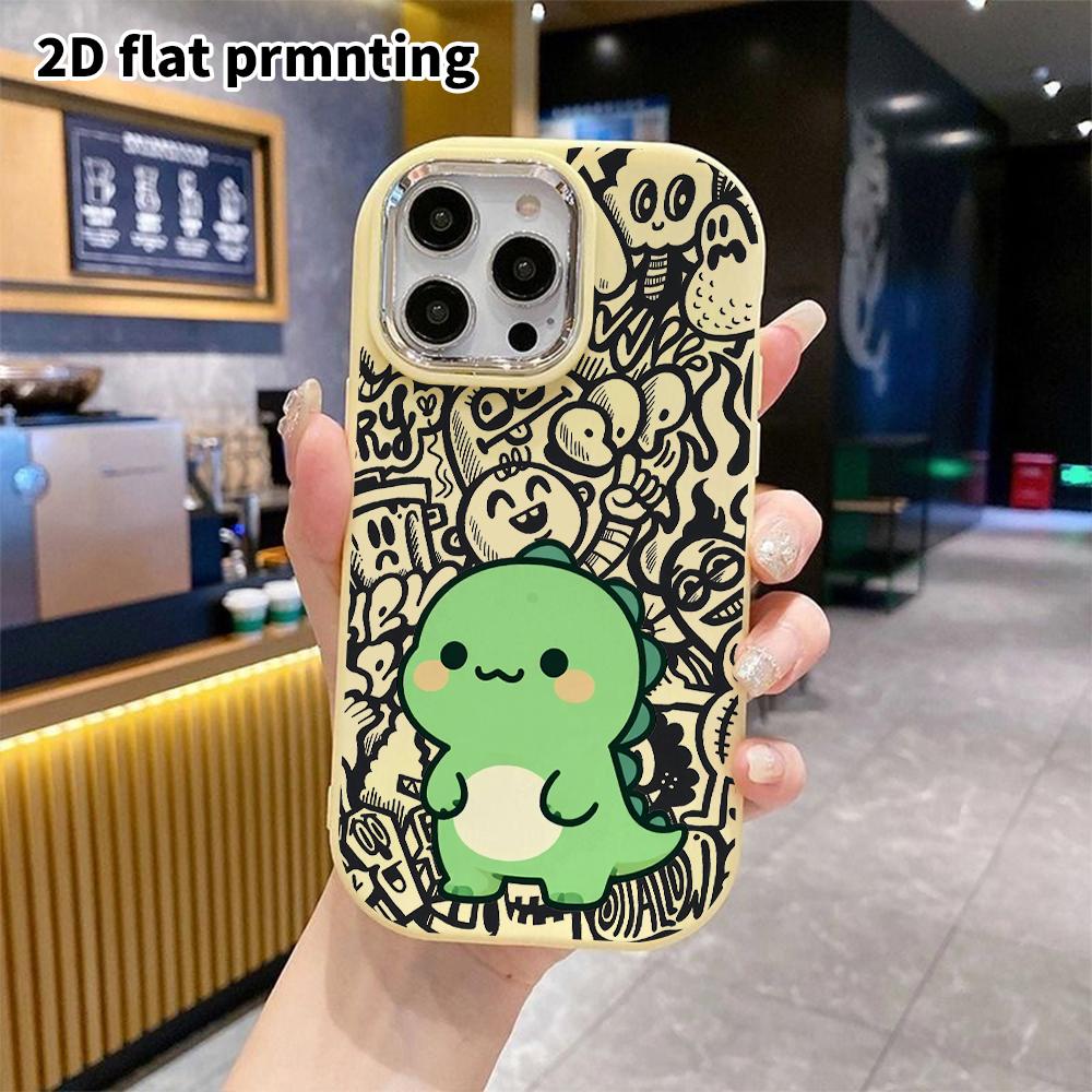 Phone Case: 2D Flat Design Suitable for iPhone 18 17 16 15 14 13 Pro Protective Case, Couple Style, Green Little Dinosaur, Christmas and Halloween Gif