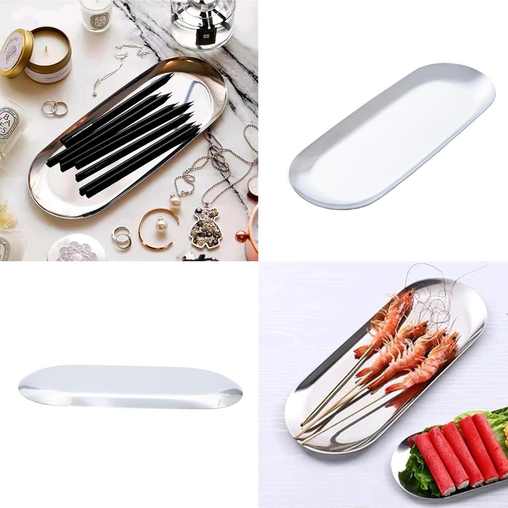 Oval Silver Tray Set, Elegant Silver Accent Decor for Vanity, Bathroom, and Kitchen, Stylish Stainless Steel Trays for Home Decor and Organization