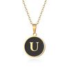 English letter oiled necklace, European and American trend titanium steel chain, round gold letter pendant collarbone chain