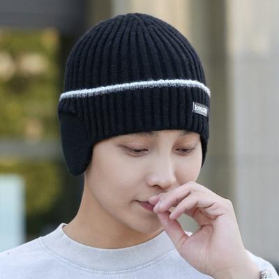 Winter Men Knitted Hat Stretchable Thickened Solid Color Beanie with Ear Protection Earflaps Warm Daily Wear Cap Outdoor Skiing Skating Headwear