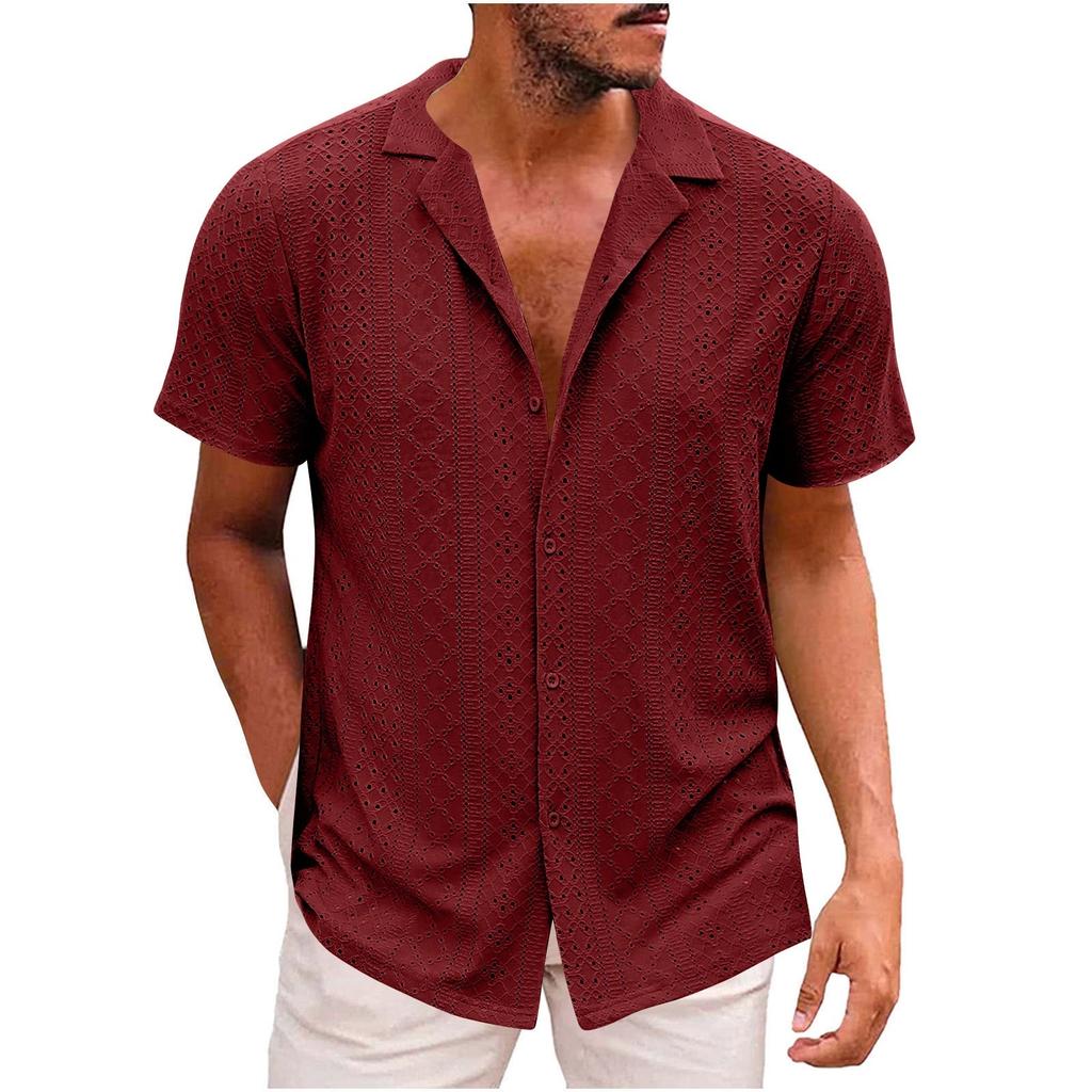 Men's Casual Fashionable Short-sleeved Shirt - Men's Mesh Fabric Lightweight And Breathable Retro Shirt