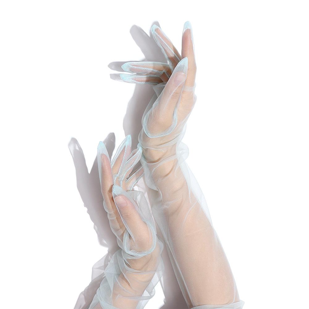 Silky Fashion Women Elbow Sheer Tulle Thin Gloves Lace Mitten Women Gloves Five Fingers Mitts