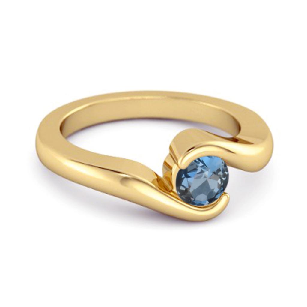 London Blue Topaz Modern Bypass Band Ring - 925 Sterling Silver Gold Vermeil