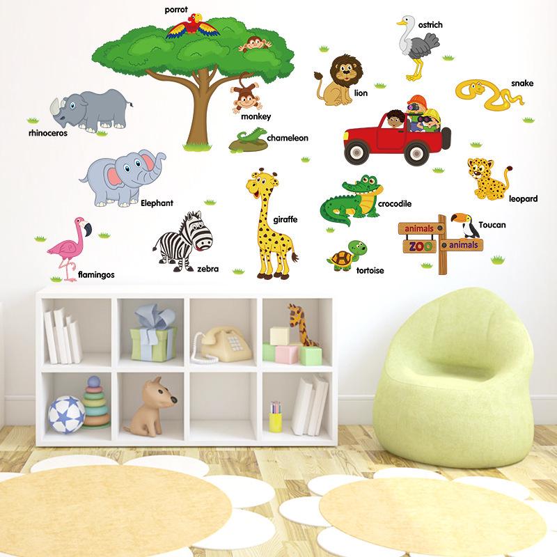 Removable PVC Wall Stickers Cartoon Animals for Kids Room Decor Kindergarten Nursery Preschool Educational Decals